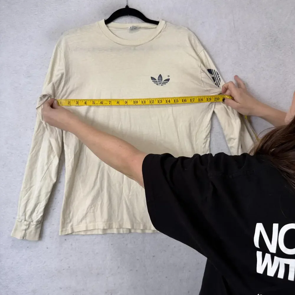 Vintage Adidas Shirt Mens Large White Long Sleeve Trefoil Logo Graphic Tee